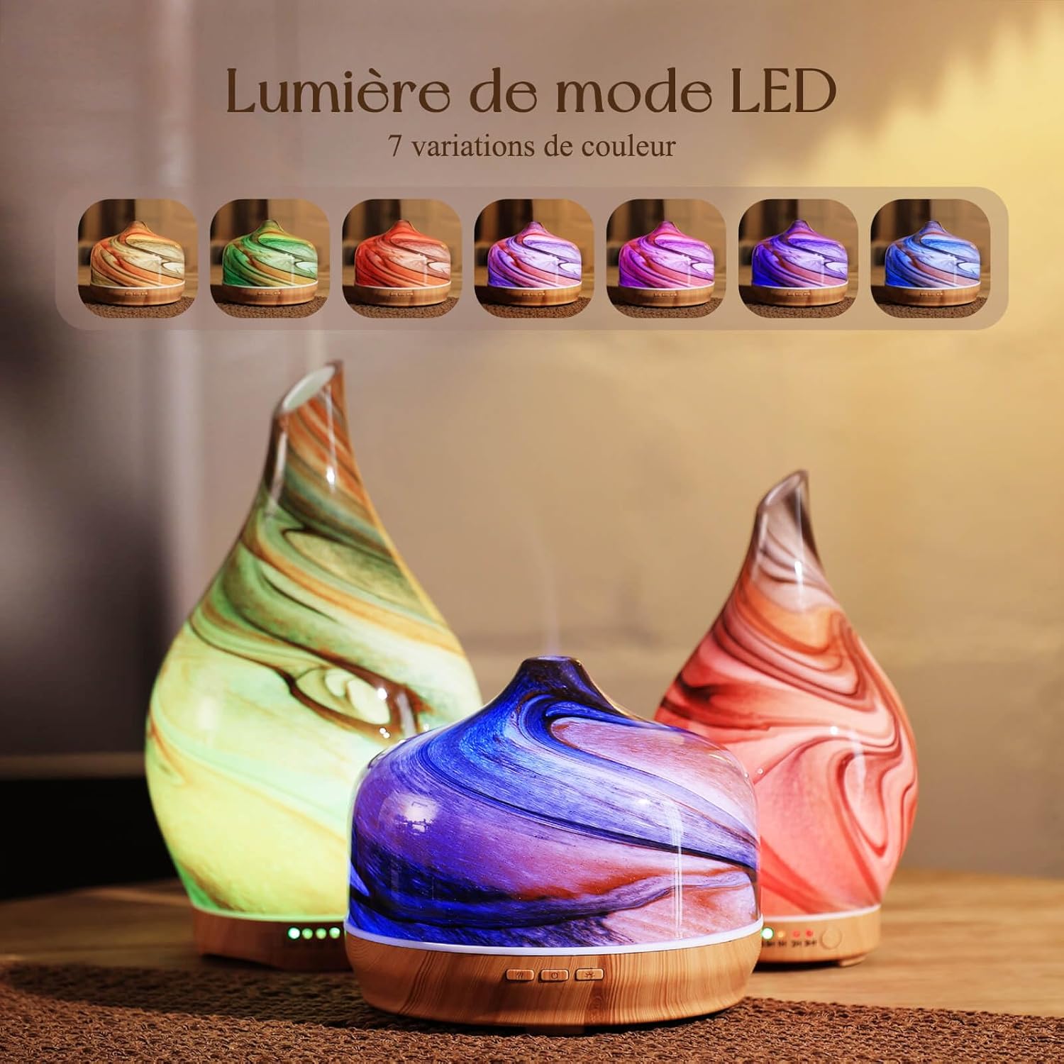 Porseme 500 ml Hand-blown Glass Aroma Diffuser for Essential Oils, Large Ultrasonic Humidifier, Cool Mist, 7 Colour Changing LEDs for an Elegant Home